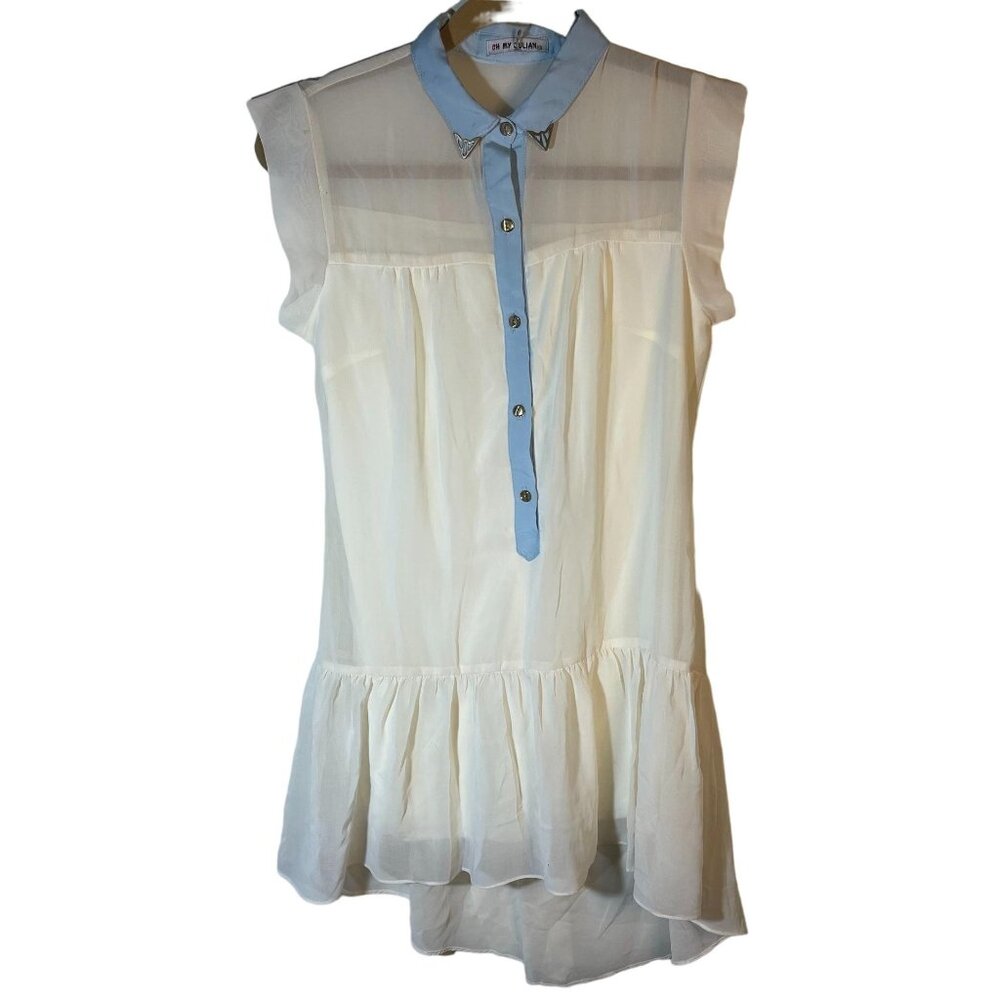 oh my julian short sleeve baby doll dress sheer 3/4 button down small READ